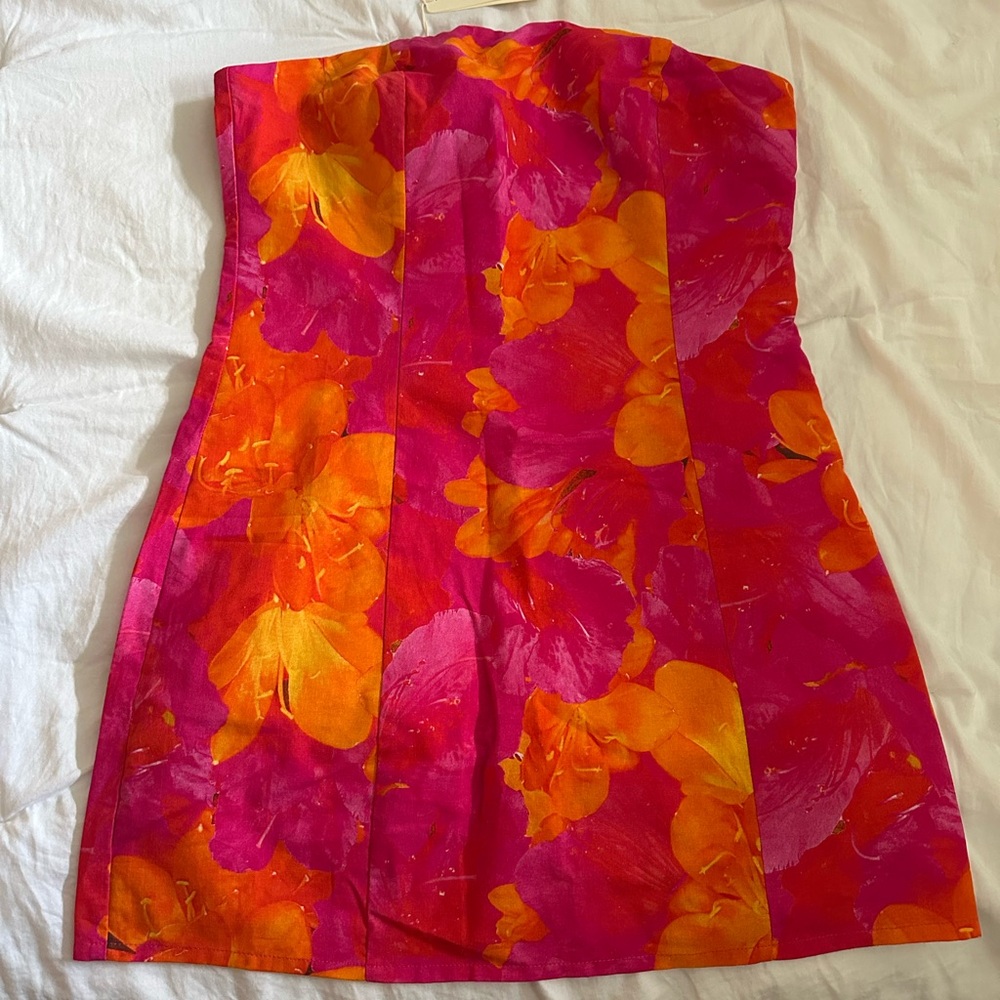 Vibrant Pink and Orange Strapless Dress